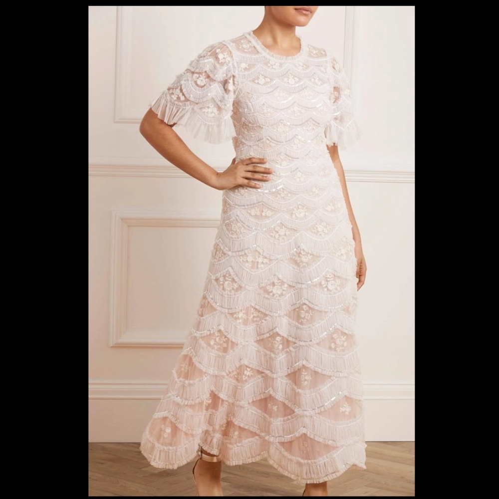 NEEDLE & THREAD WOMENS LUNETTE BLOSSOM ANKLE LENGTH GOWN DRESS SEQUIN TULLE 4 - Picture 7 of 15